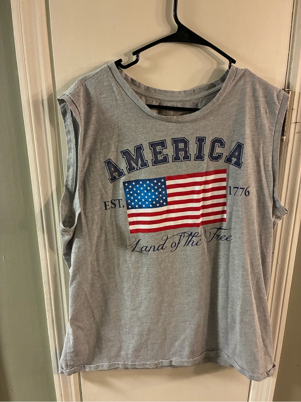 Men’s XL Open Trails Sleeveless Tank Top Shirt Gray with American Flag USA Flag